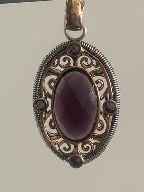 Vintage Barse Faceted Amethyst Sterling Filigree Pendant